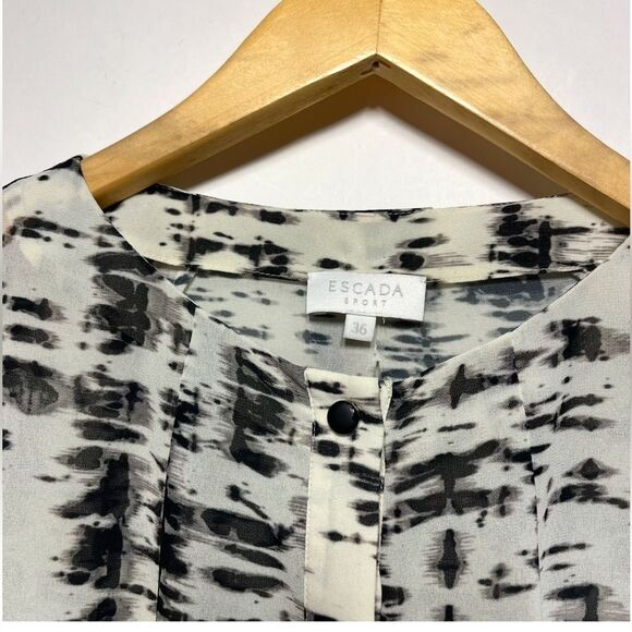 Escada Sport Nerlisa Long Sleeve Blouse Fantasy Abstract Black & White Print 6 - Picture 4 of 16